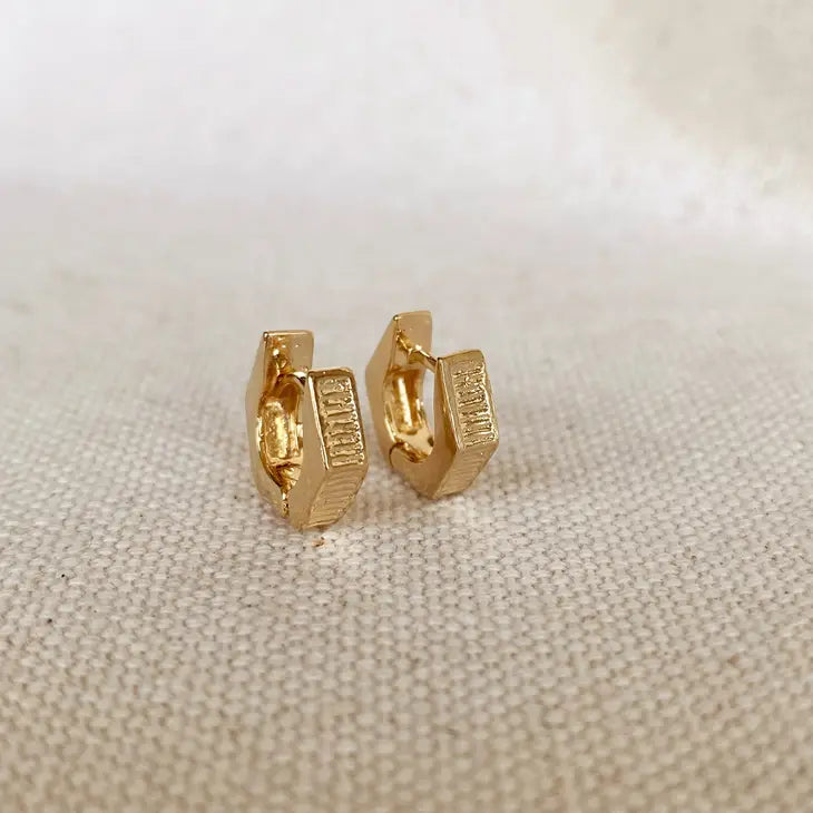 18K Gold Filled Textured Shaped Clicker Hoop Earrings