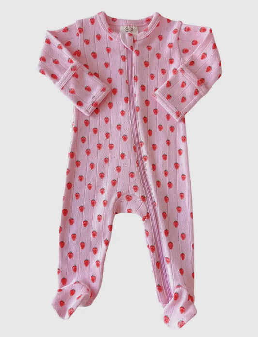 Pink Strawberry 2-Way Zip Onesie