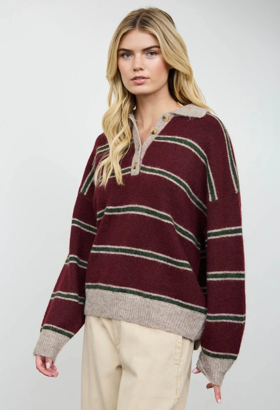 Ramsey Striped Polo | Wine Multi