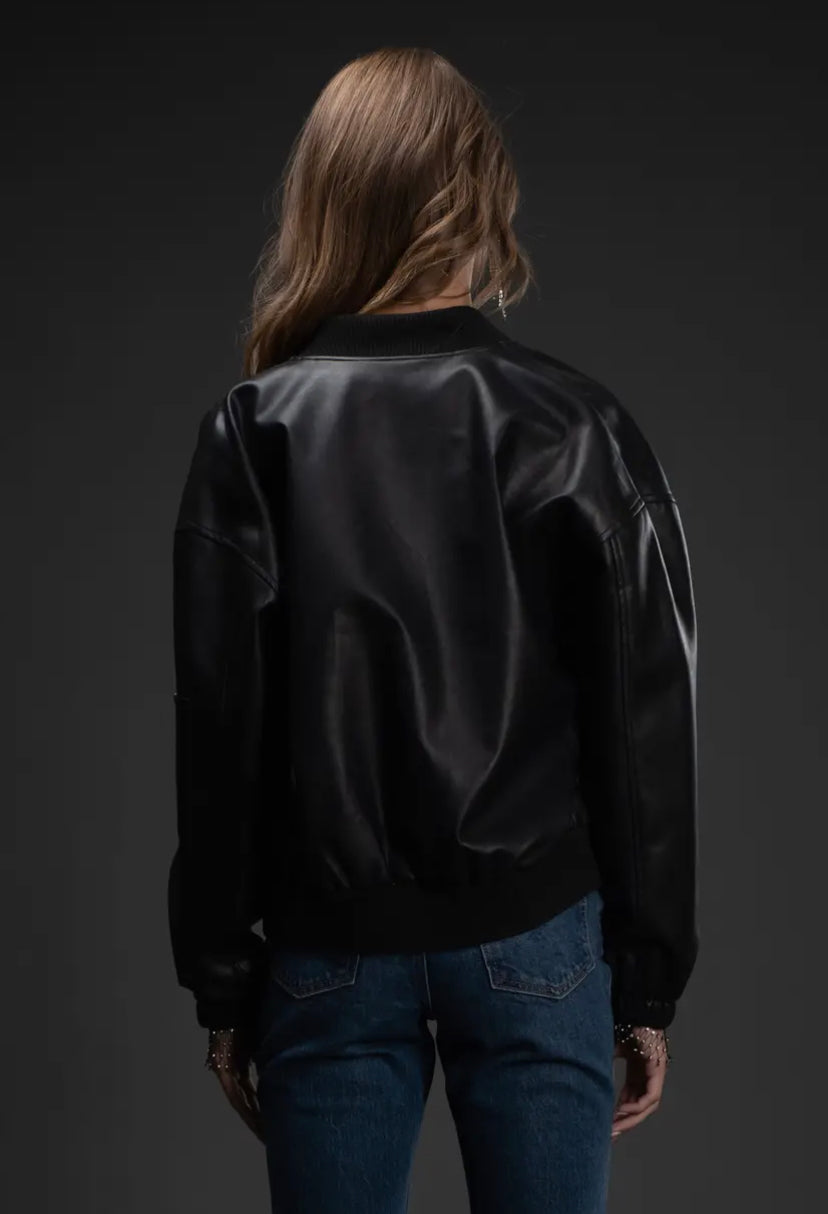 Sai Faux Leather Bomber Jacket