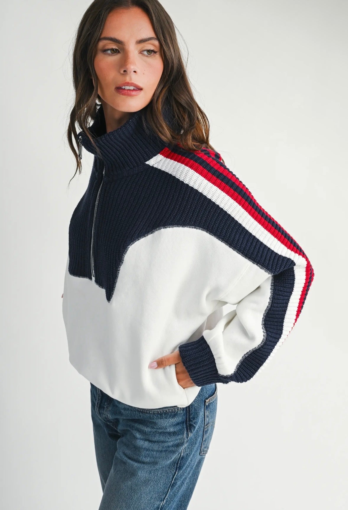 Varsity Half Zip Pullover | White Multi