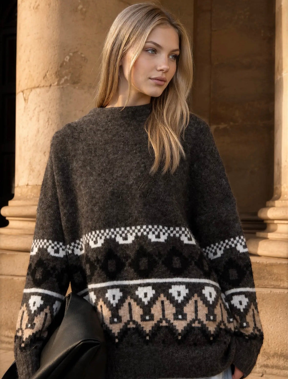 Memphis Fair Isle Hem Knit | Chocolate