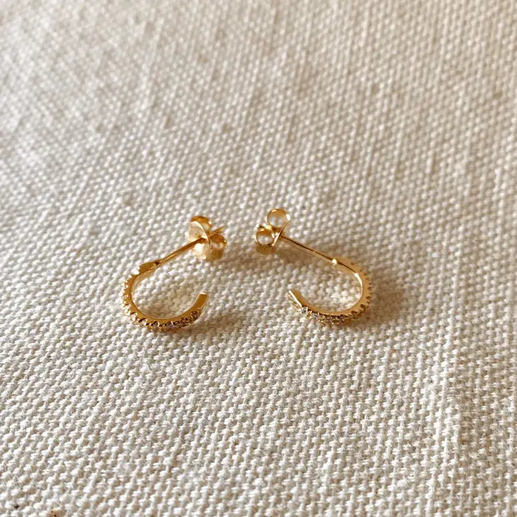 18K Gold Filled Thin Line Cubic Zirconia C Hoop Earrings