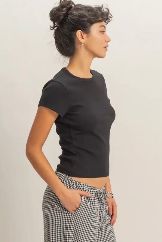 Amaya Ribbed Top | Black