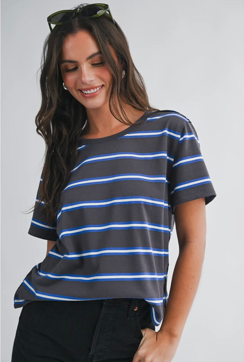 Monet Striped Tee | Charcoal