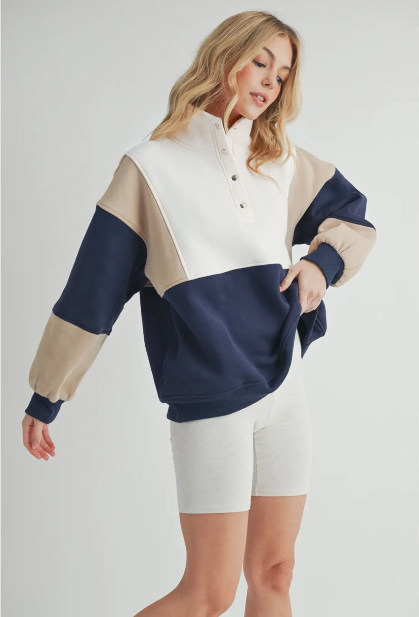 Wander Pullover | Tan/Navy