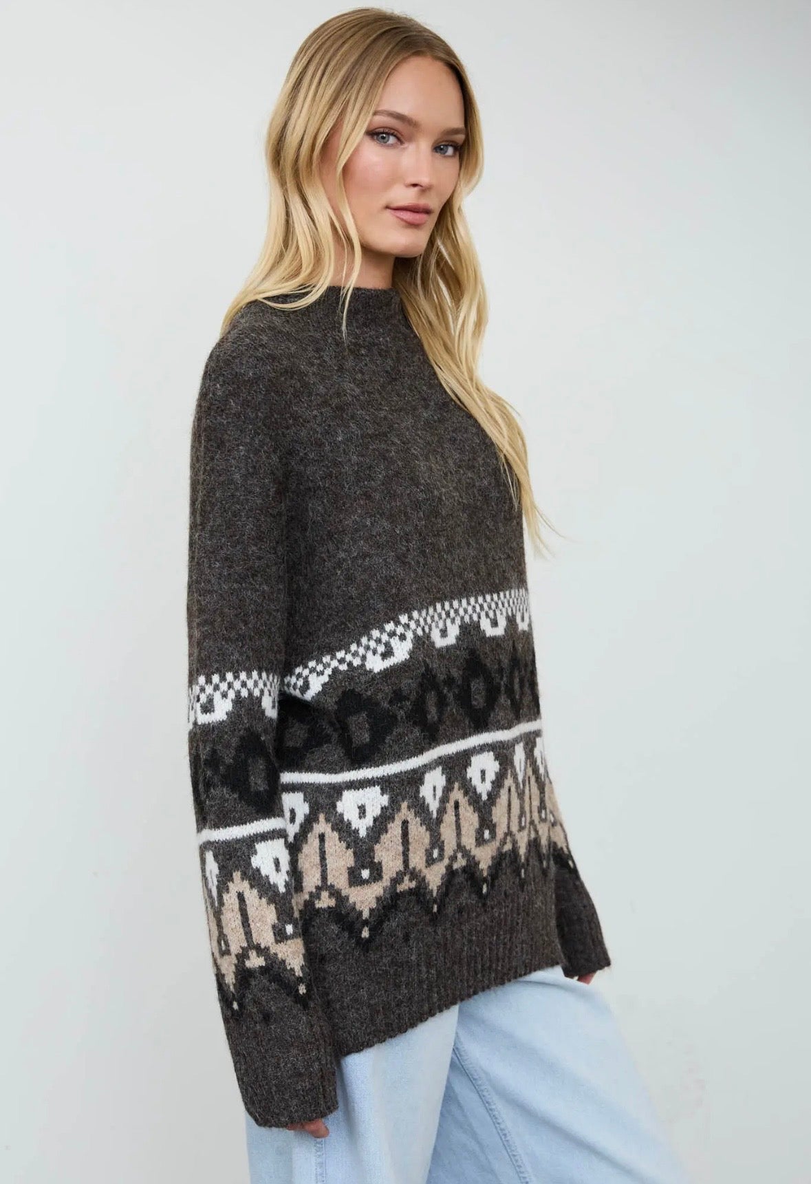Memphis Fair Isle Hem Knit | Chocolate