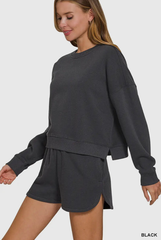 On Repeat Sweatshirt & Short Set | Black