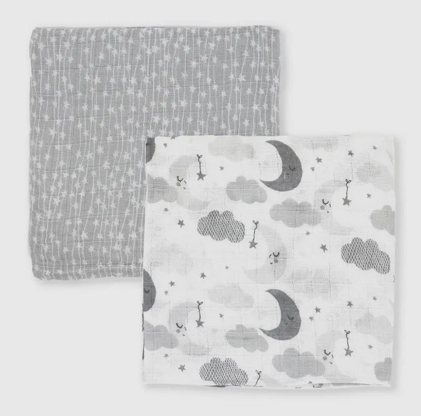 2 Pack Muslin Swaddle Blankets | Sweet Dream | Grey
