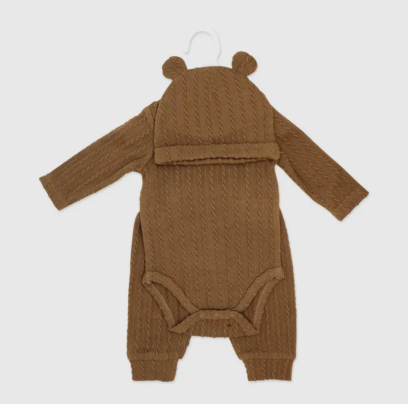 Neutral 3 Piece Jacquard Ribbed Set