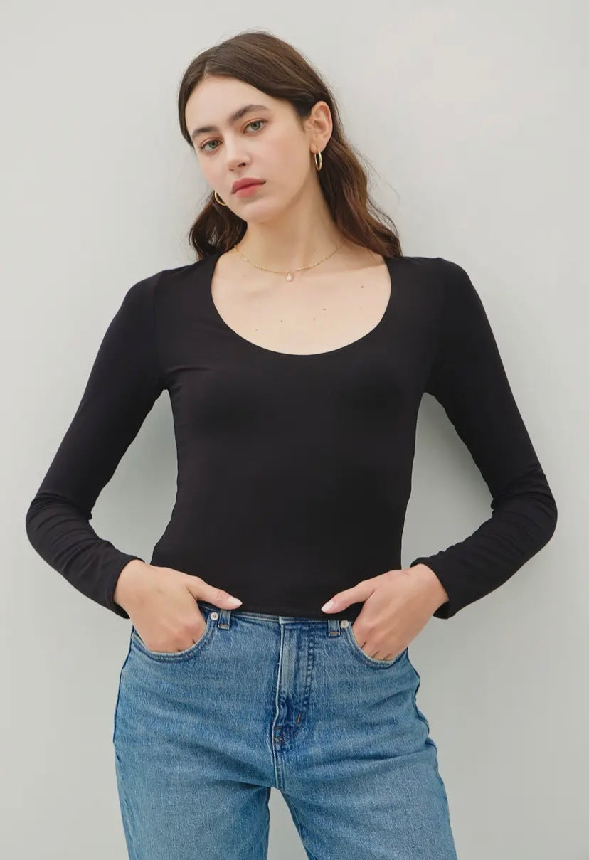 Double Layer Round Neck Long Sleeve Top | Multiple Colour Options