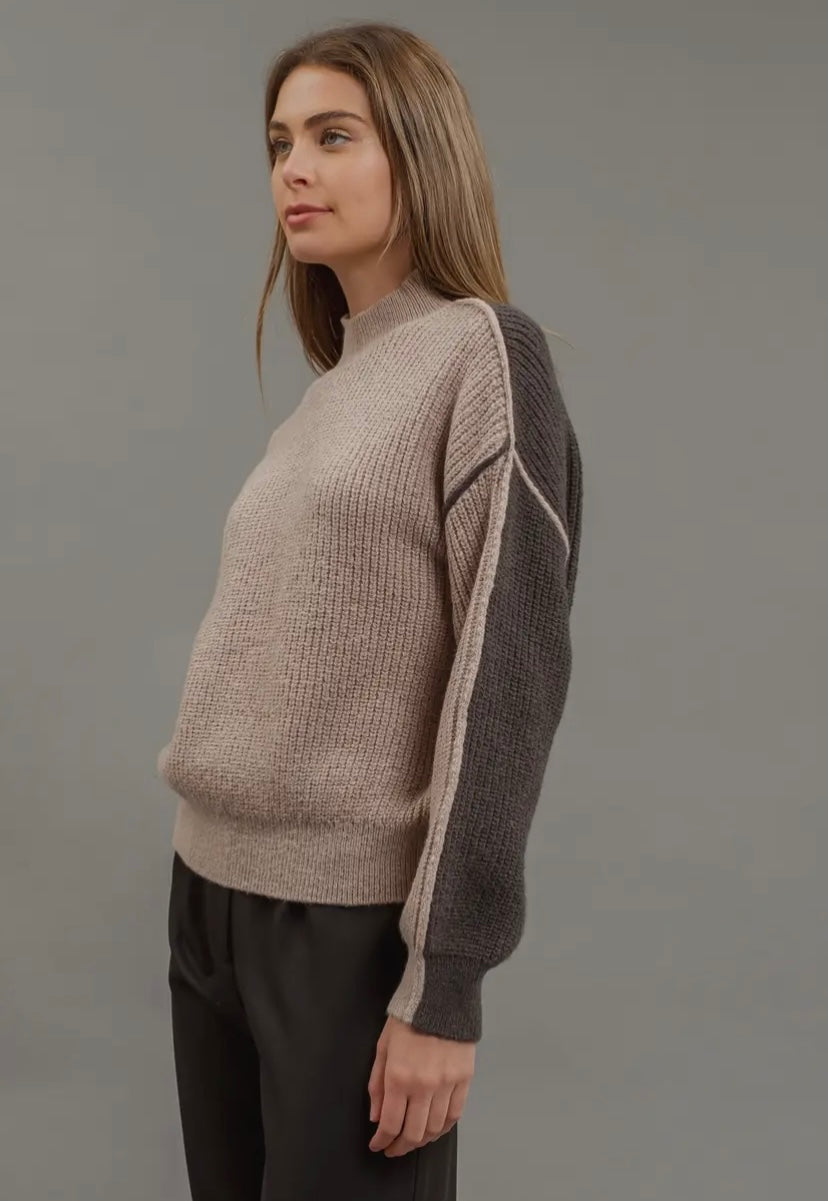 Sadie Colourblock Mock Neck | Mocha