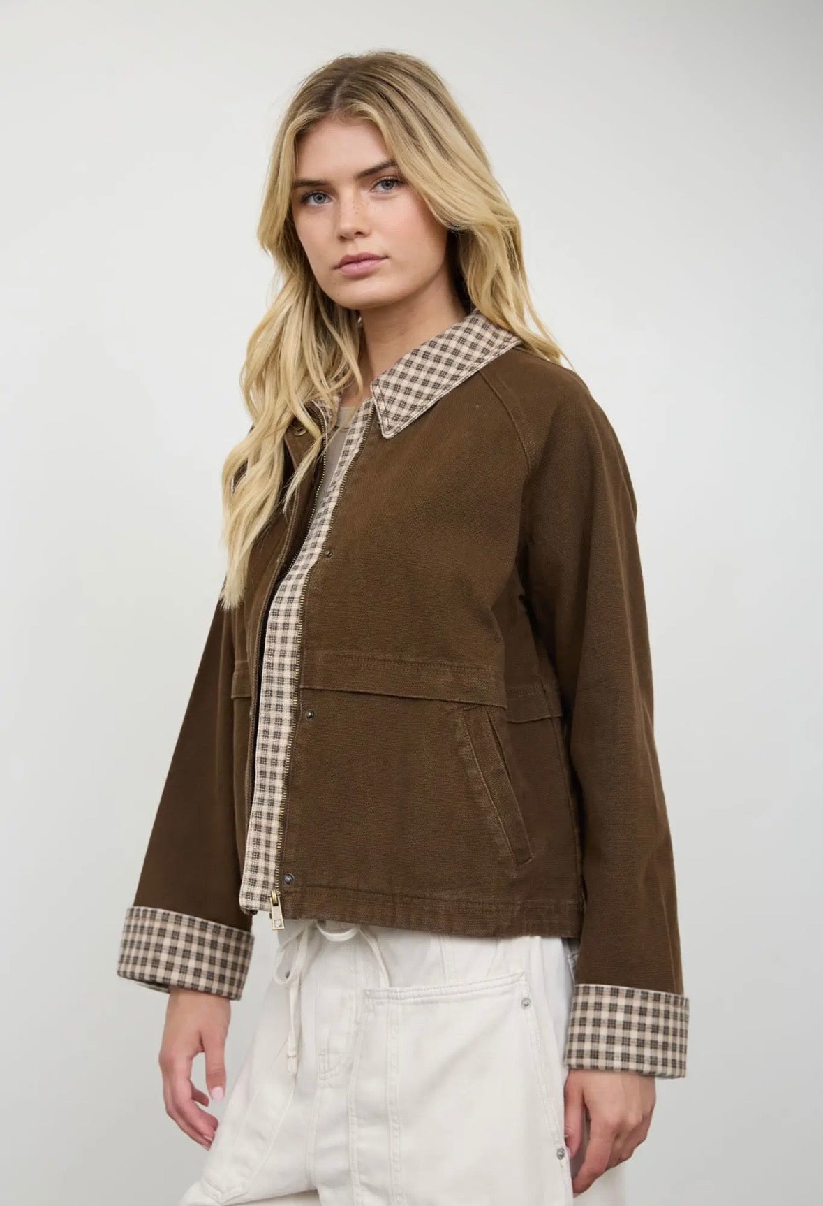 Wren Gingham Collared Jacket | Cocoa