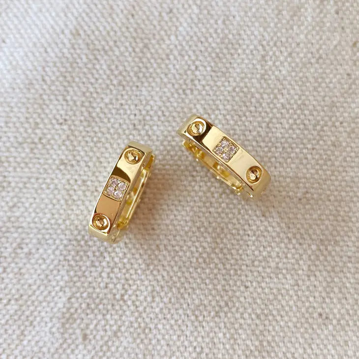 18K Gold Filled Small Rectangular Clicker Hoop Earrings