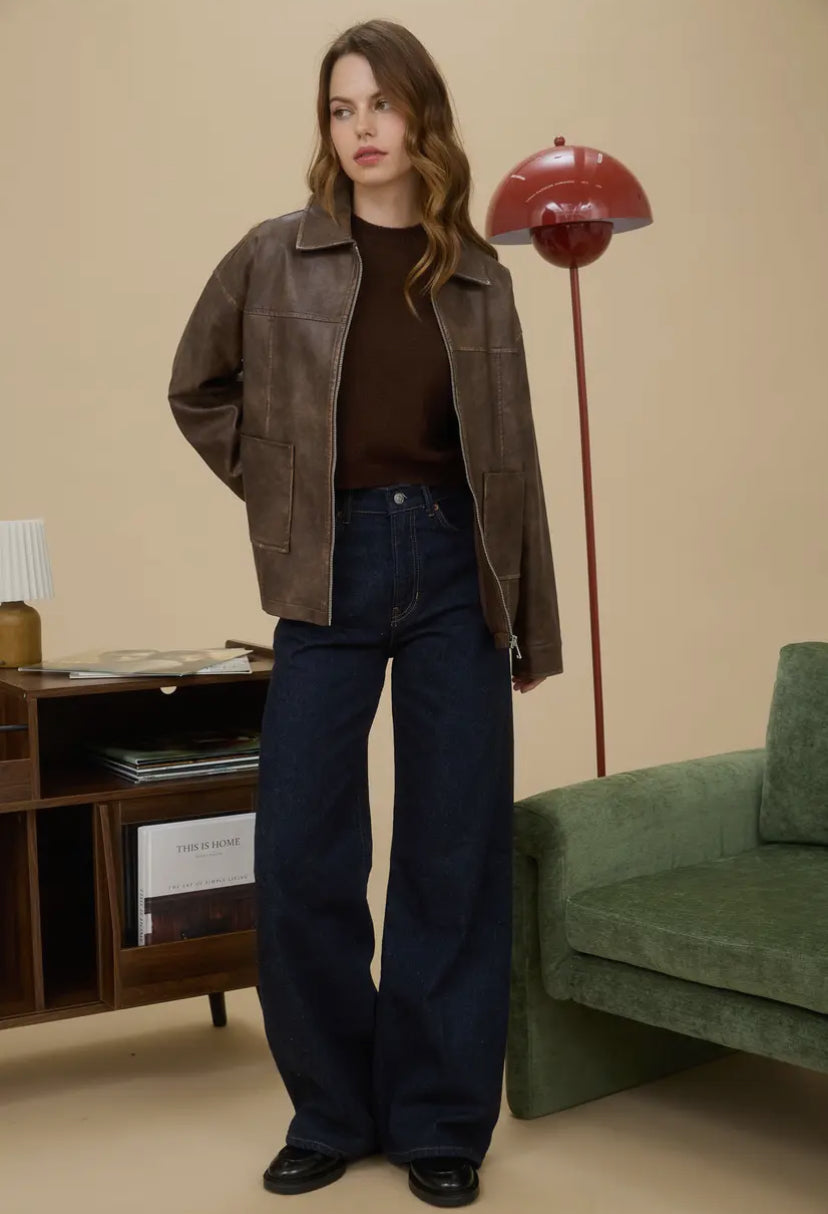Vermont Faux Leather Jacket | Brown