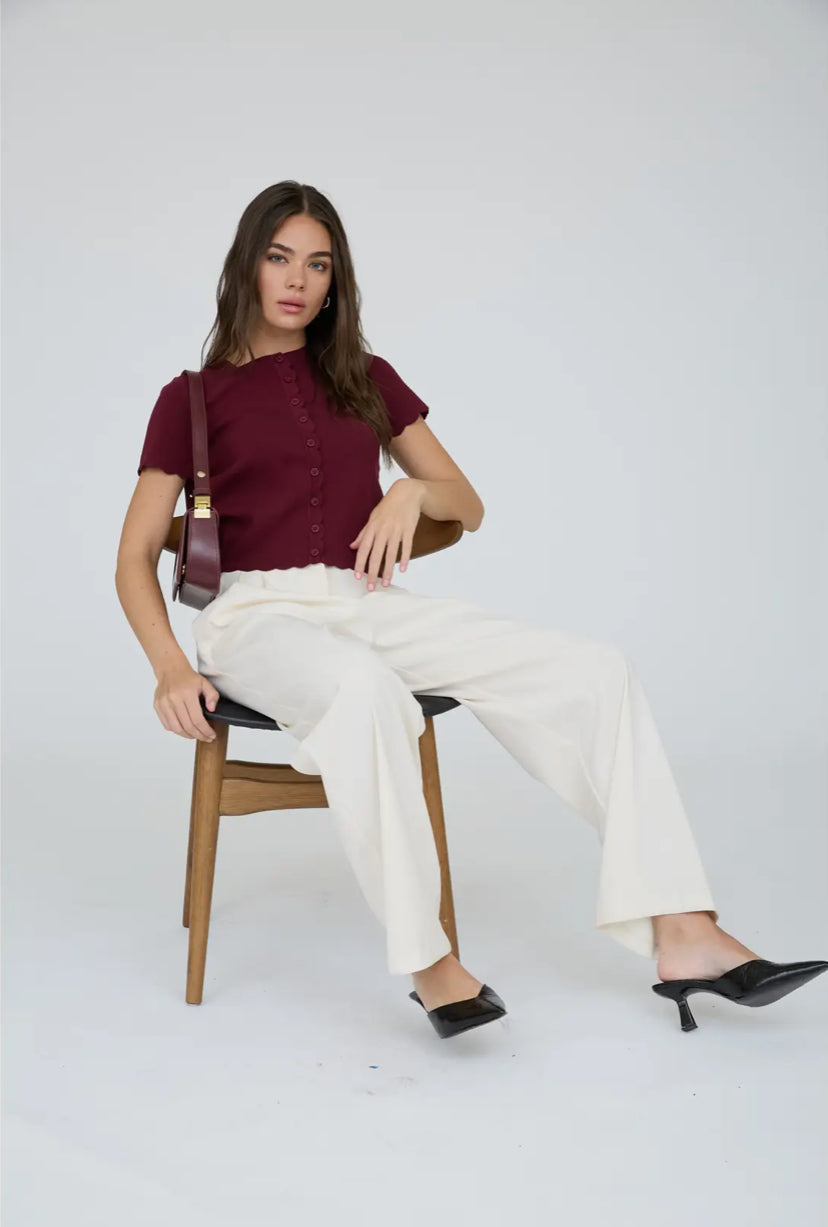 Moretto Cardi Top | Burgundy