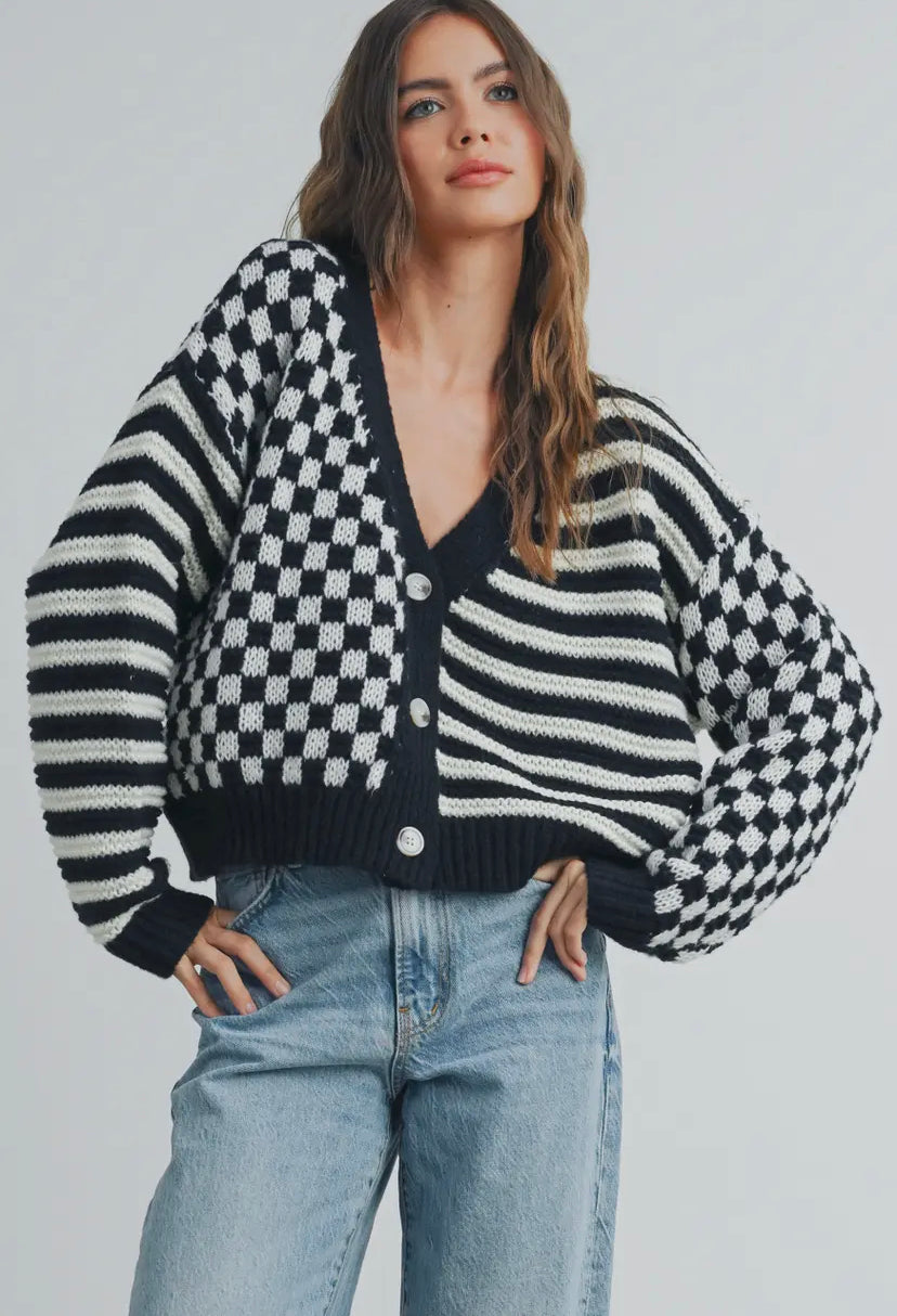 Frenchy Checker Cardigan | Black