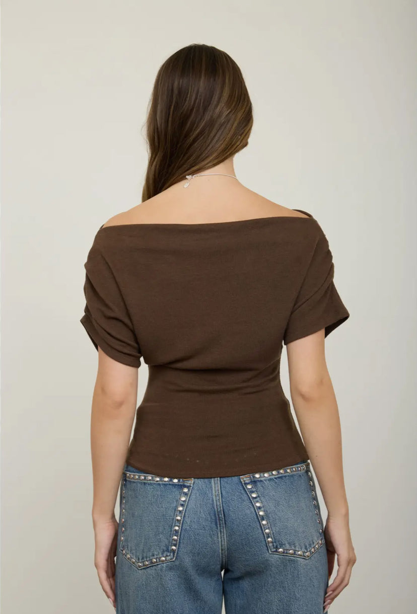 Gia Ruched Sleeve Top | Brown