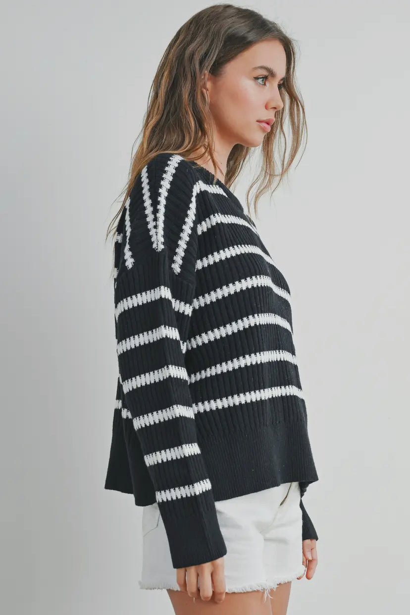 Aussie Striped Knit Sweater - Black/Ivory