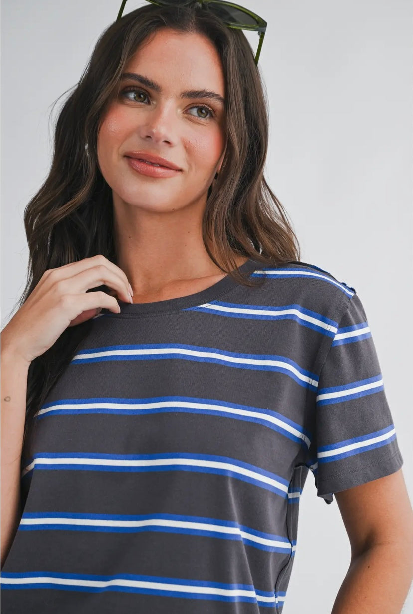 Monet Striped Tee | Charcoal