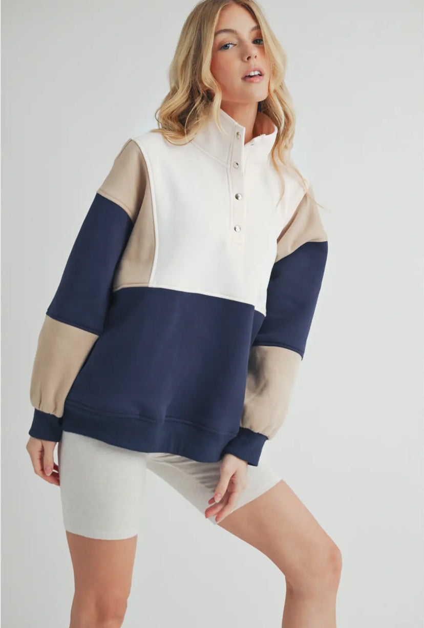 Wander Pullover | Tan/Navy