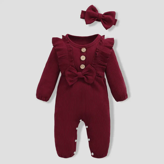 Ribbed Ruffle Onesie Set | Burgundy