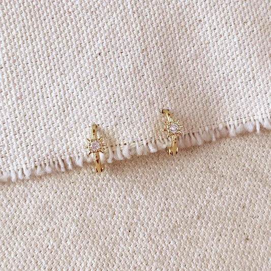 18K Gold Filled Starburst Mini Clicker Hoop Earrings