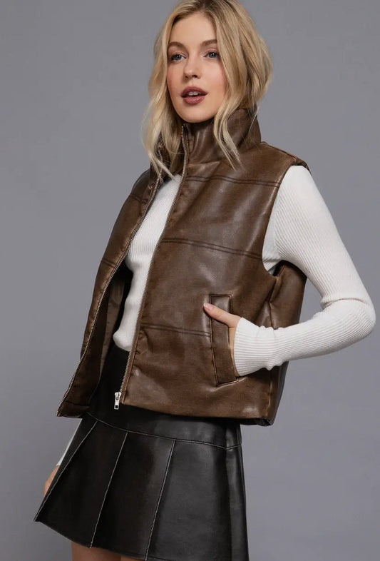 Caddie Faux Leather Vest | Hazelnut