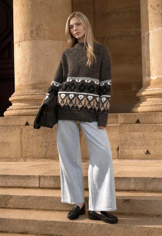 Memphis Fair Isle Hem Knit | Chocolate