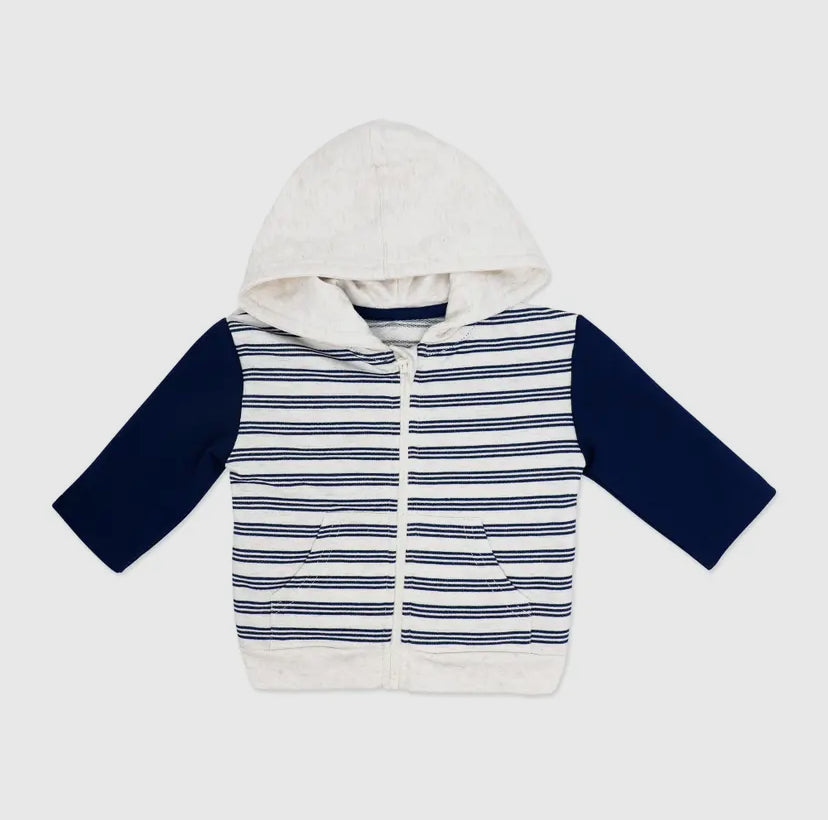 Boys 3 Piece French Terry Jacket Set | Navy Stripe