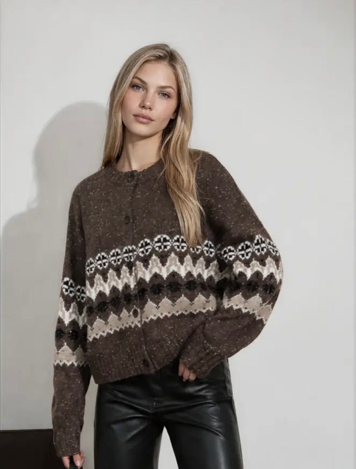 Bellamy Fair Isle Cardi | Coffee