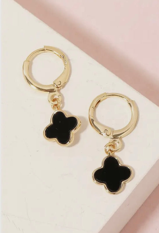 Gold Dipped Clover Charm Dangle Earrings - 2 Color Options