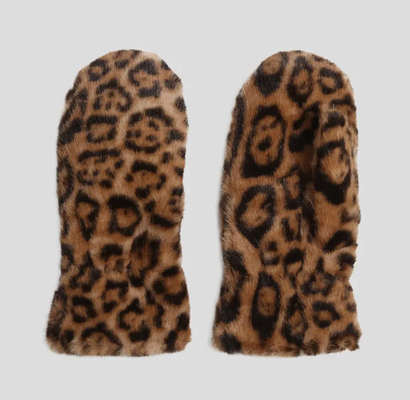 Leopard Faux Fur Mittens | 3 Colour Options