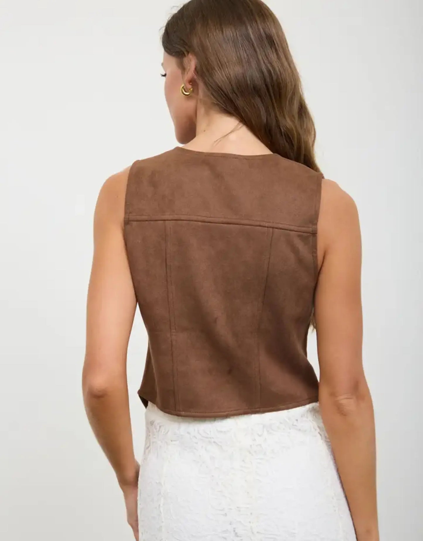 Montana Faux Suede Vest | Dark Brown