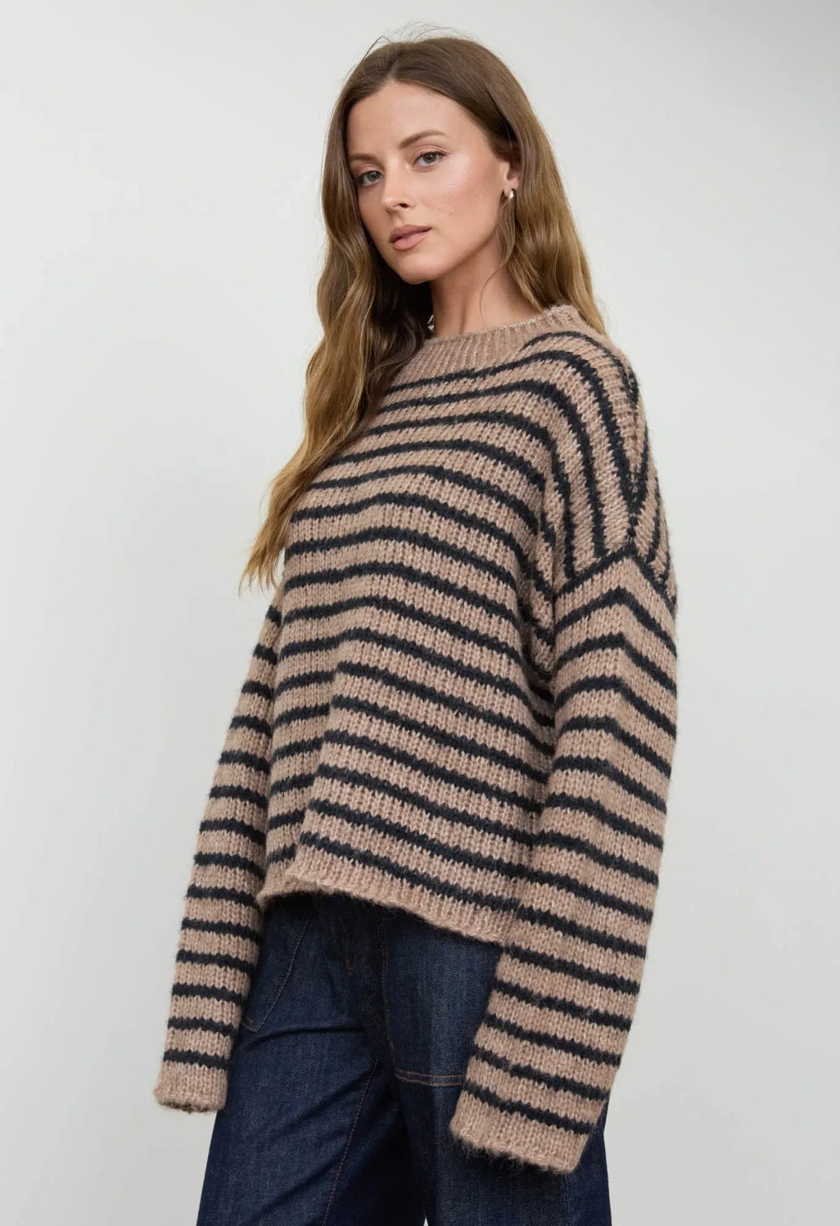 Ellis Striped Chunky Knit | Light Khaki
