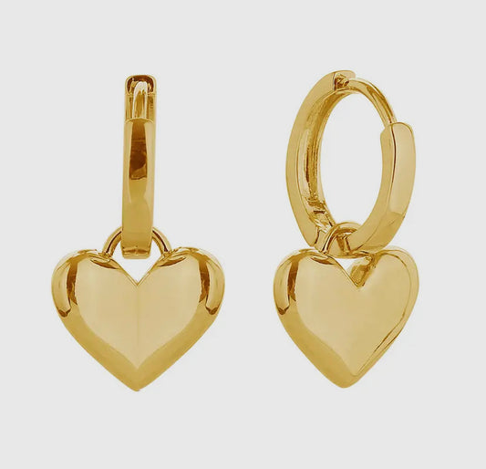 14K Gold-Dipped Heart Drop Hoop Huggie Earrings