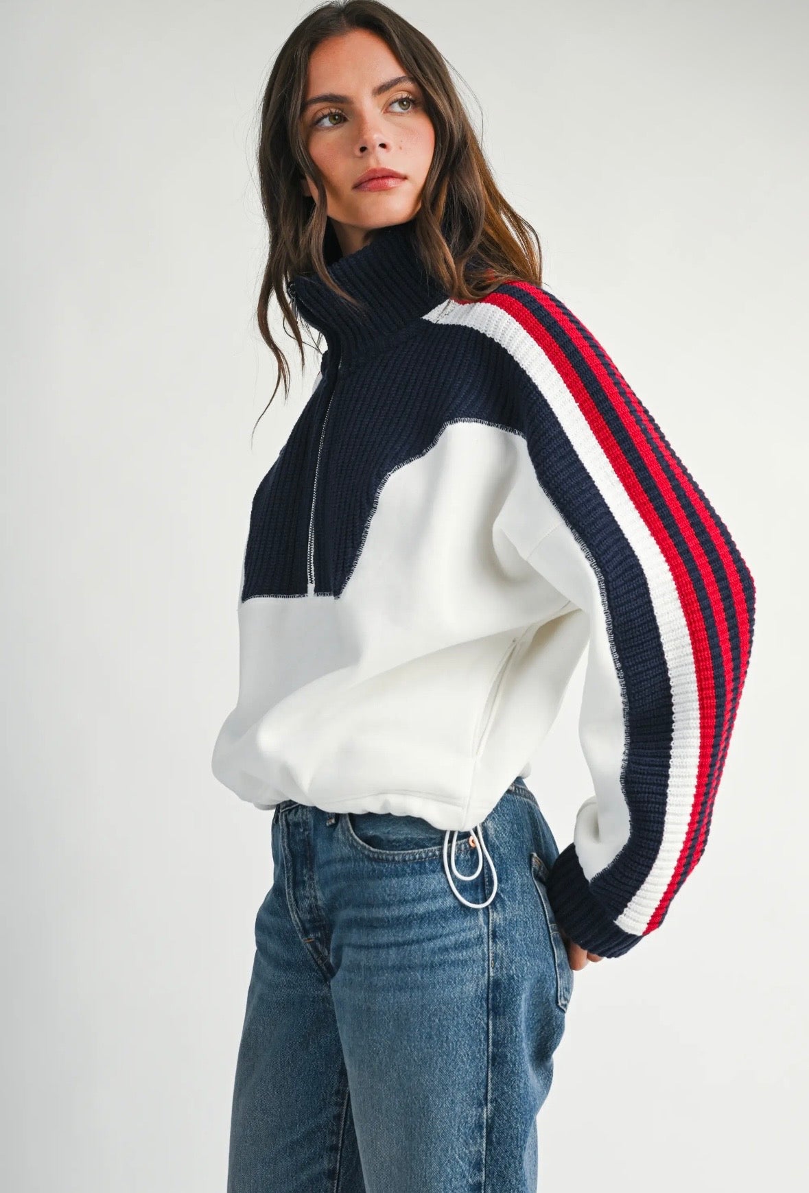 Varsity Half Zip Pullover | White Multi
