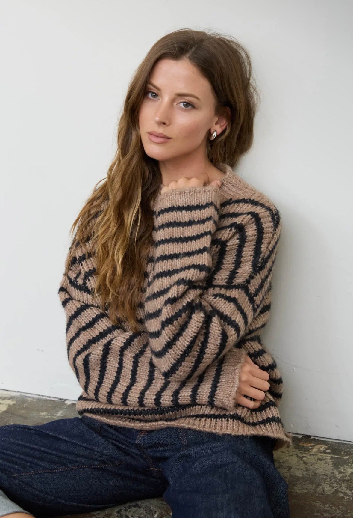 Ellis Striped Chunky Knit | Light Khaki