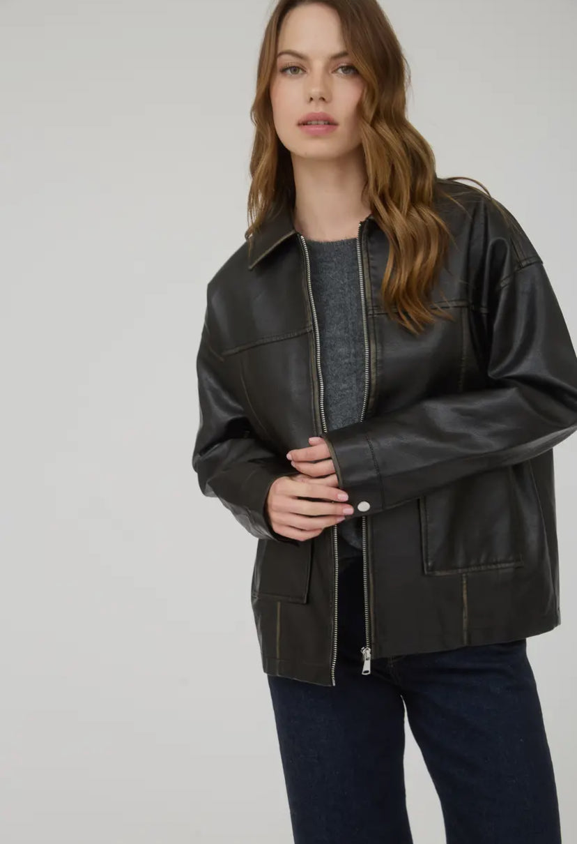 Vermont Faux Leather Jacket | Black