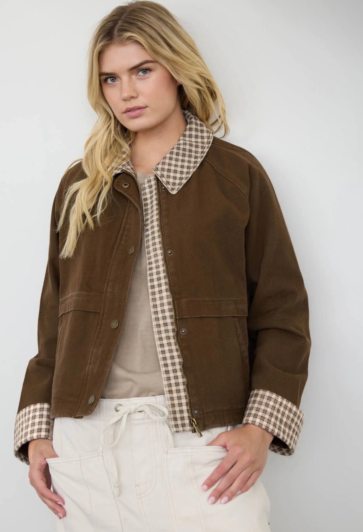Wren Gingham Collared Jacket | Cocoa