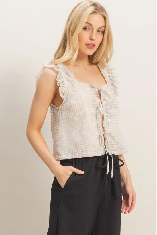 Emery Embroidered Gingham Top