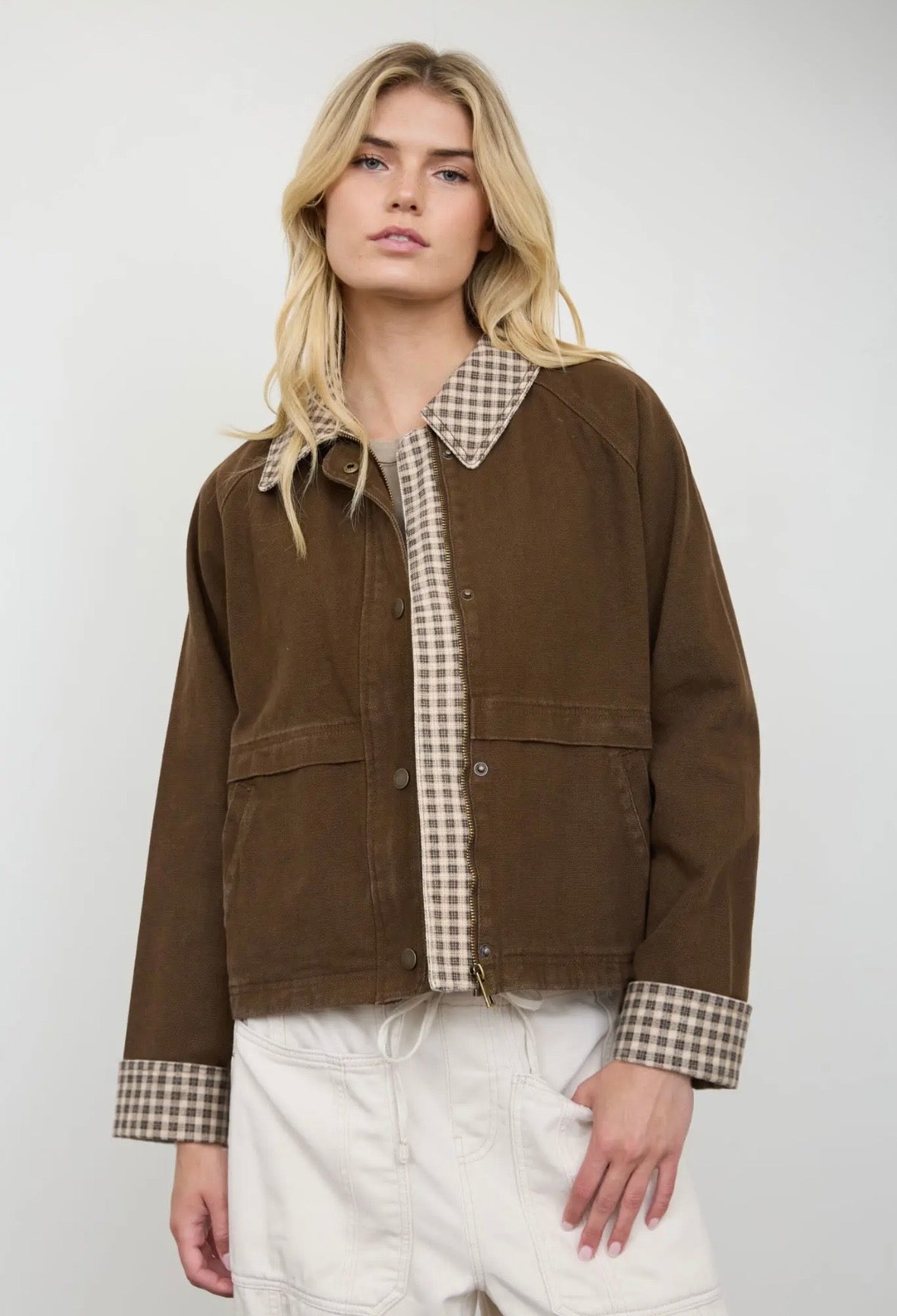 Wren Gingham Collared Jacket | Cocoa