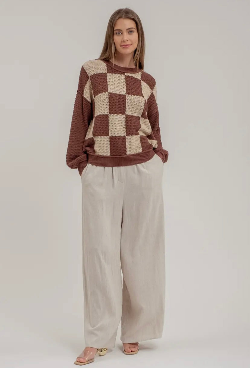 Rikki Crochet Checkered Sweater