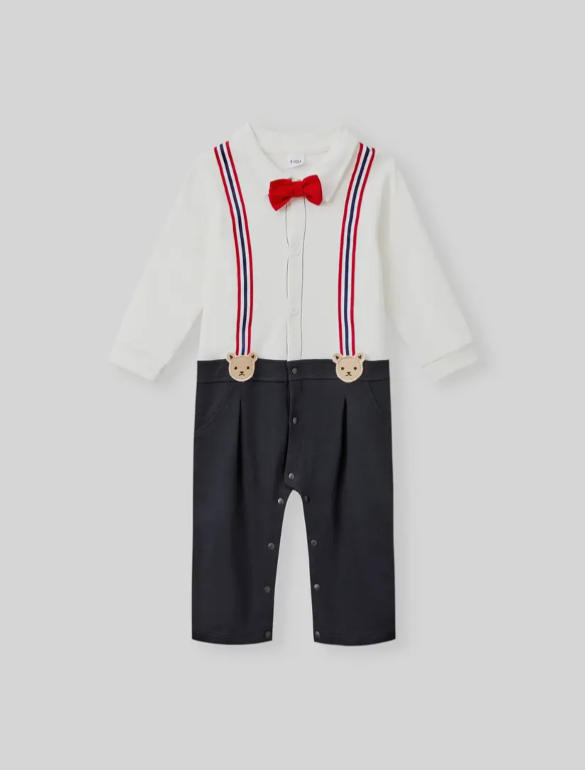 Faux Bow Tie Cotton Jumpsuit
