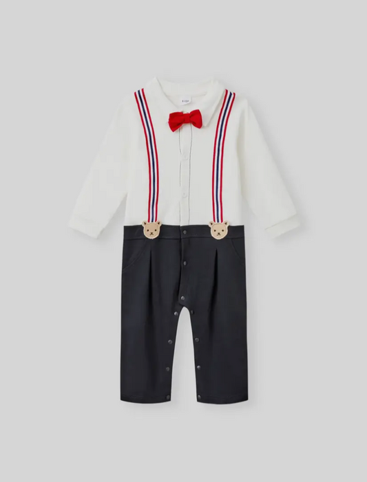 Faux Bow Tie Cotton Jumpsuit