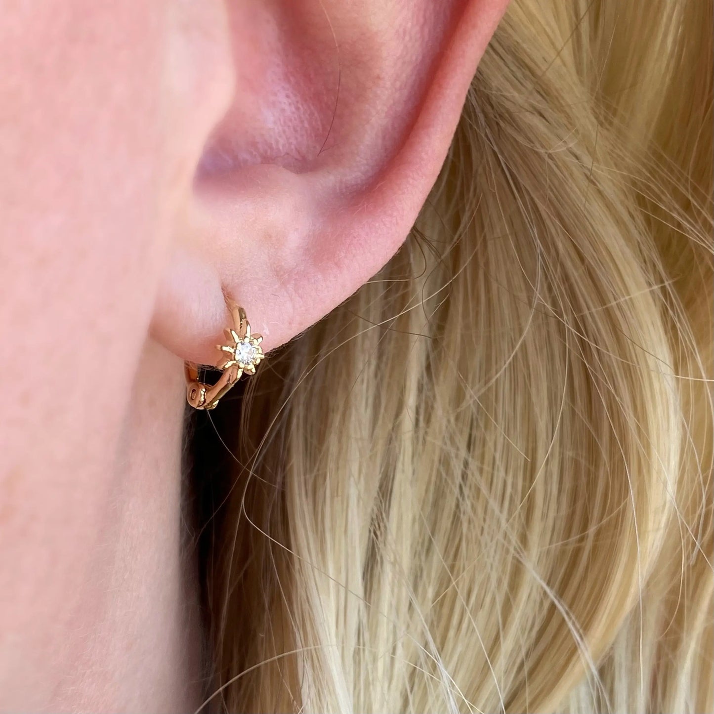 18K Gold Filled Starburst Mini Clicker Hoop Earrings