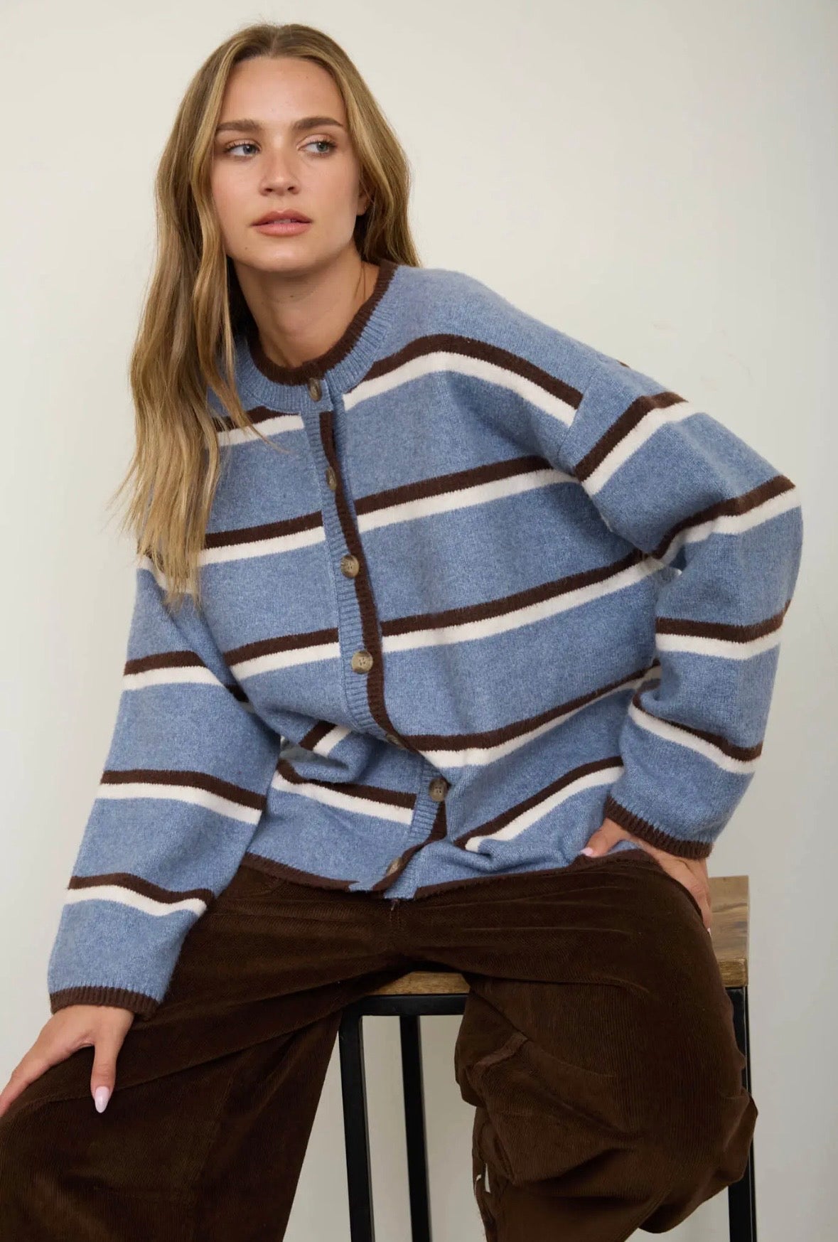 Leni Striped Cardigan | Blue