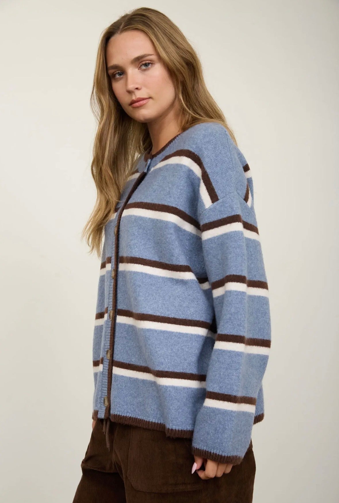 Leni Striped Cardigan | Blue