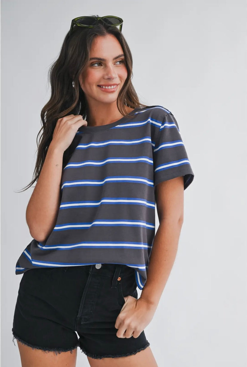Monet Striped Tee | Charcoal