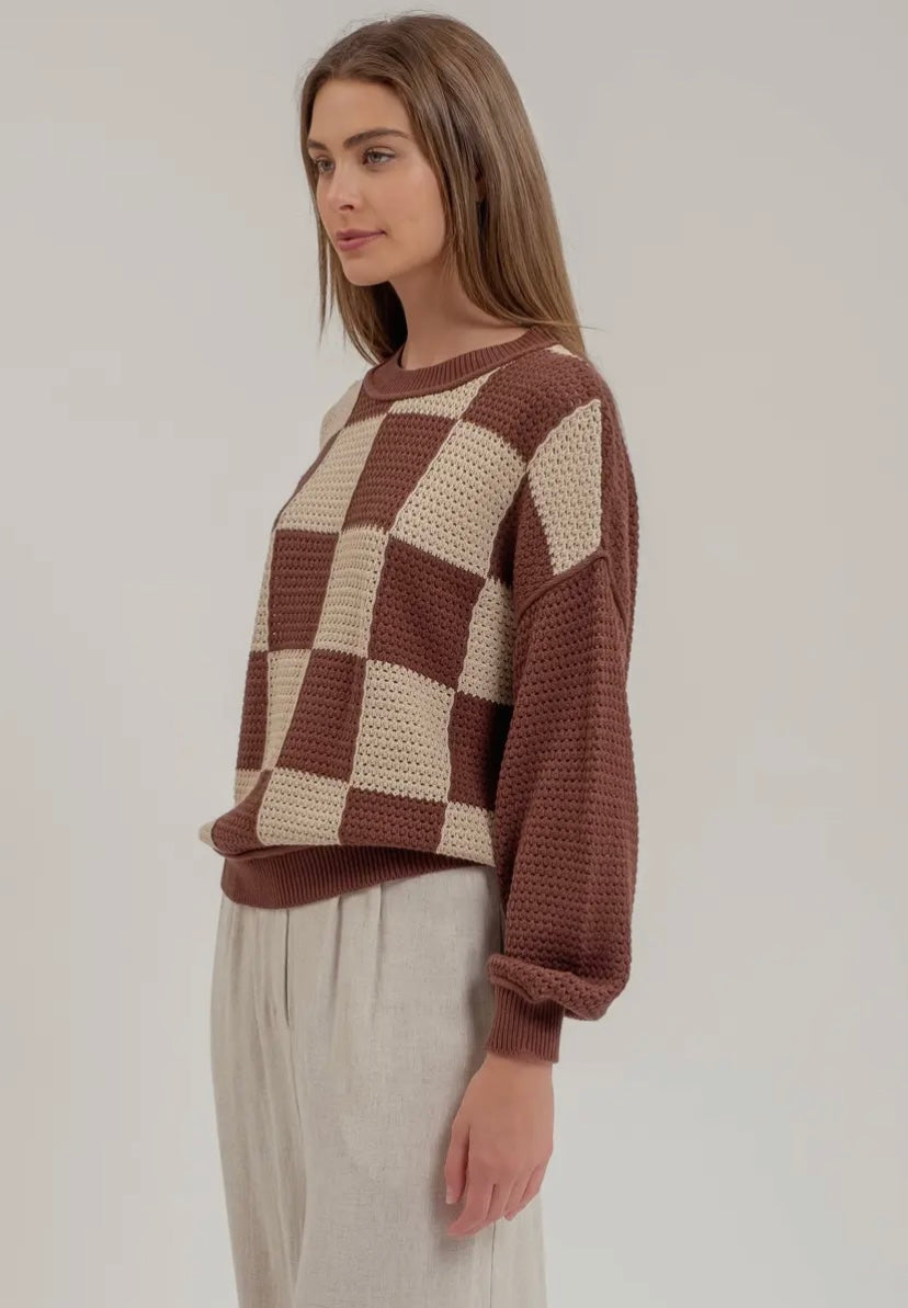 Rikki Crochet Checkered Sweater